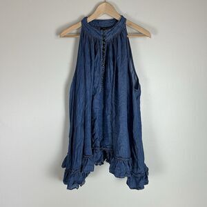 Denim Jean Chambray Plus Size 20 Top Blouse Ruffle Halter Country Swing Prairie